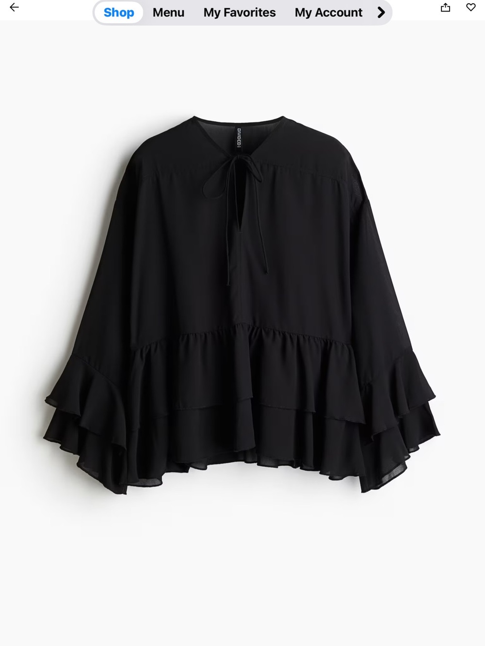 H&M Black Chiffon Ruffle Hem Blouse